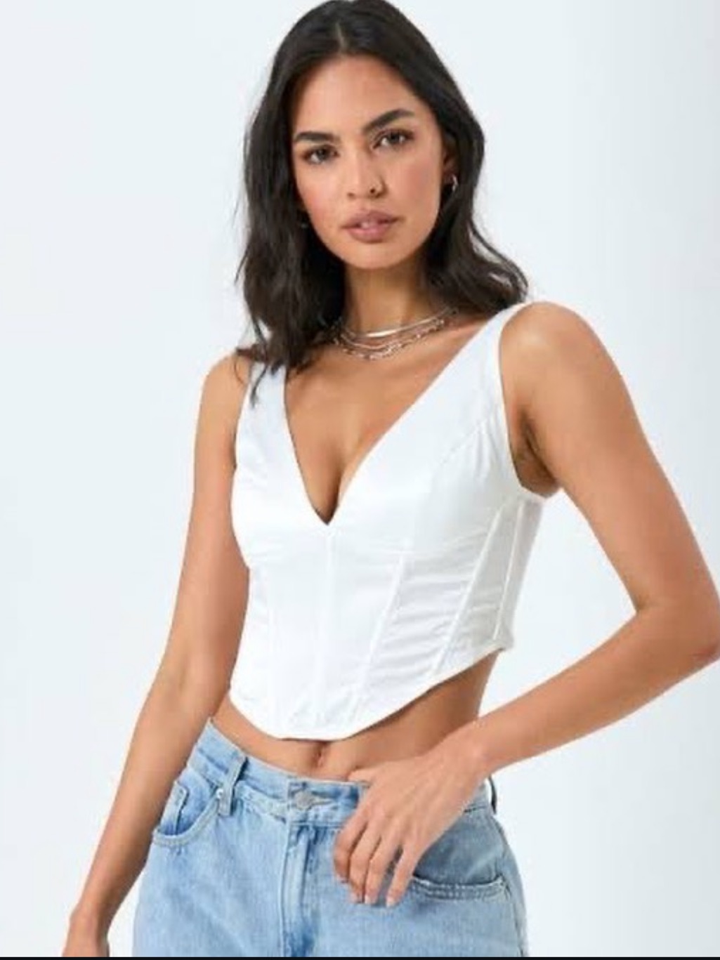 Nwt Glassons White Satin V Neck Corset Bustier Crop Top - Shade Milk